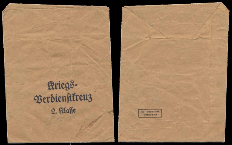 WW2 German issue packet bag KVK2 Kriegsverdientskreuz War Service Cross