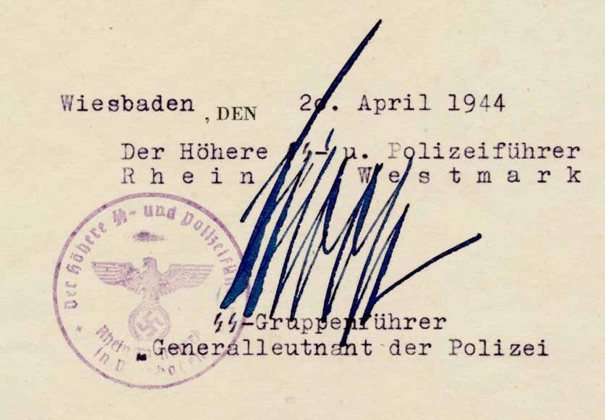 WW2 German 1944 Juergen Stropp signature Hohe Polizeifuhrer Westmark SS Gruppenfuhrer