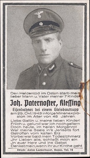 WW2 German Death Card Sterbebild Reichsbahn Mine explosion East Front 1943