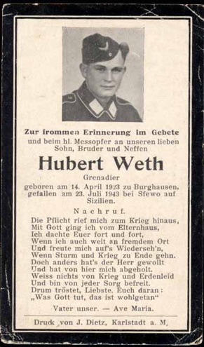 WW2 German Death Card Sterbebild Luftwaffe Regiment Hermann Goering Sicily 1943