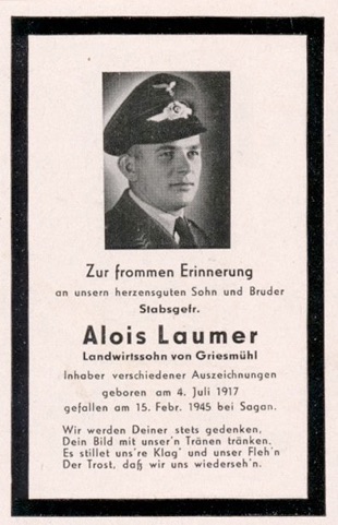 WW2 German Luftwaffe Death Card Sterbebild Sagan  Stalag 3 POW Camp Great Escape