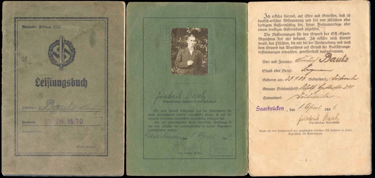 WW2 German SA Sport Badge ID Book Bautz Sturmbann 16-70