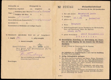 Ww2 German SA Sturmabteilung 16-70 document