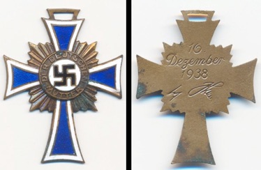WW2 German Mothers cross in Bronze Ehrenkreuze der Deutschen Mutter Bronce