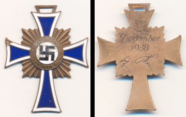WW2 German Mothers Cross Bronze Ehrenkreuz der Deutschen Mutter