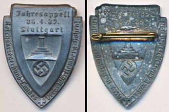 WW2 German Tinnier Pin Reichskriegerbund Jahresappell Württemberg 1937 Stuttgart
