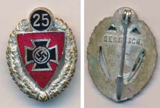 WW2 German National Socialist War Victim’s Care (NSKOV) 25 year membrship pin. Nationalsozialistische Kriegsopferversorgung