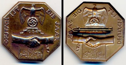 WW2 German 1934 Tinnie Pin Deutsch ist die Saar Badge