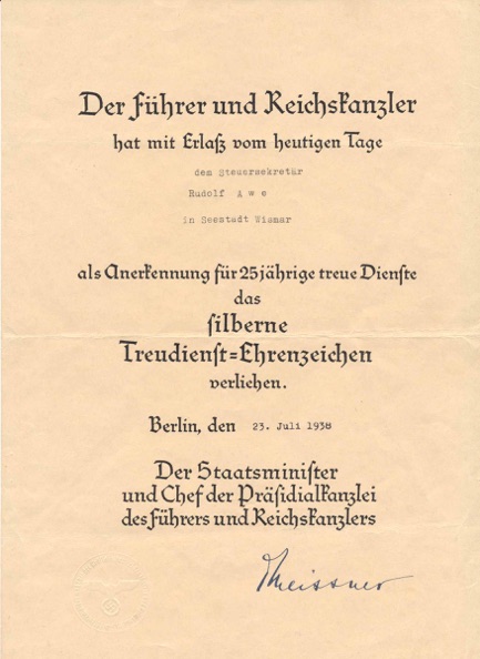 Medals_in_Boxes_and_Bags_files/25YRB1.jpg	WW2 German 25 Year Faithful Service Medal in Box Treuedienst Ehrenzeichen Document