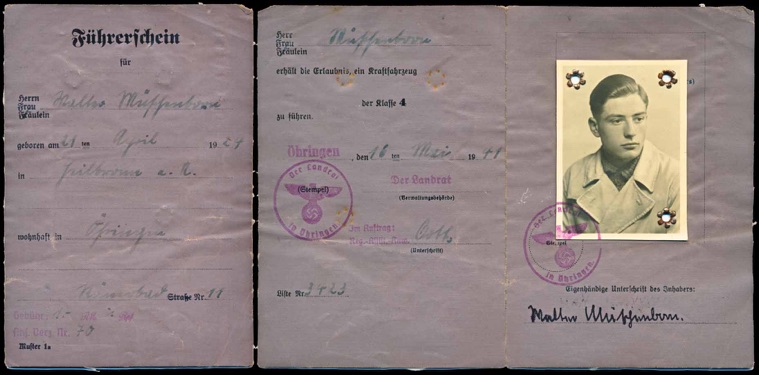 WW2 German Fuehrerschein Driver's License under 250cc