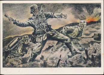 WW2 German Original Postcard Sturm Pionier vor dem Festungswerk Grenade