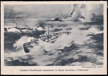 WW2 German Original Postcard Schnellboote torpedoes enemy ship English Channel