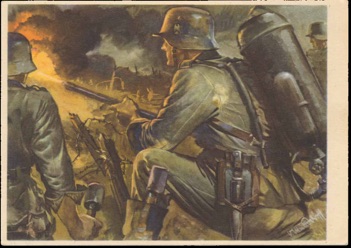 Original WW2 German postcard Flammenwerfer in Kampf