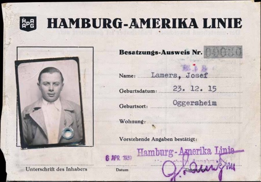 WW2 German MS Freiburg Hamburg Amerika Line Ausweis ID