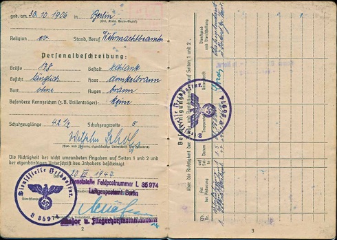 WW2 German Luftwaffe Soldbuch Wilhelm Scholz Zahlmeister Berlin Norway