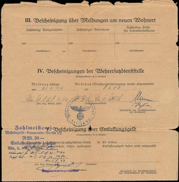 WW2 German Luftwaffe Soldbuch Wienandt Hauptmann Nachrichten Entlassung 1942