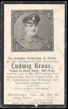 WW1 German Death Card Sterbebild Fresnes France 1917 projectile