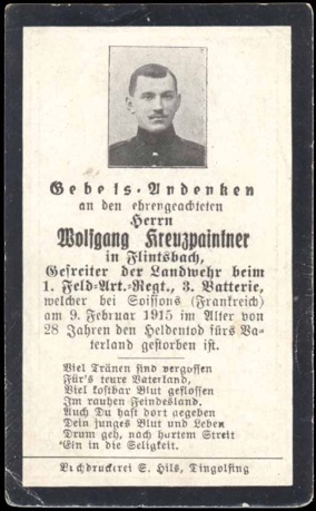 WW1 German Death Card Sterbebild Soissons France 1915 Artillerie
