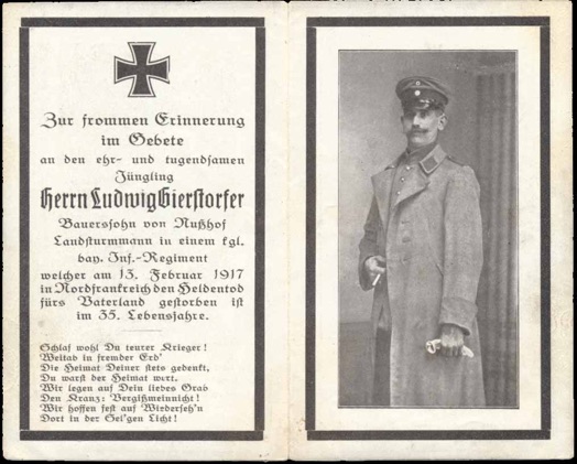 WW1 German Death Card Sterbebild St Laurant Blangy 1917