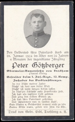 WW1 German Death Card Sterbebild 1 Infanterie Regiment KIA 1916