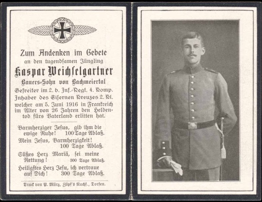 WW1 German Death Card Sterbebild Gefreiter Iron Cross France 1916