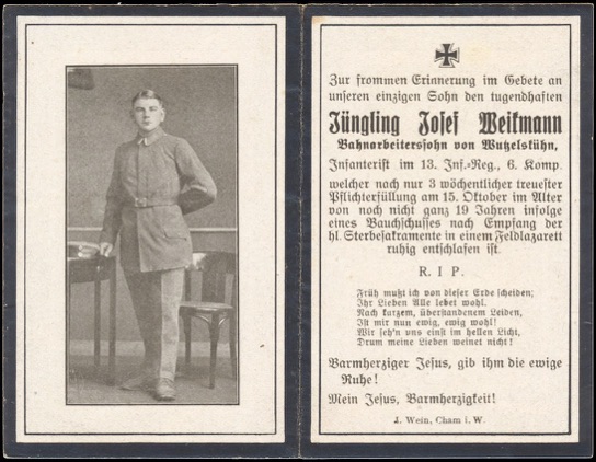 WW1 German Death Card Sterbebild Menneveret 1918