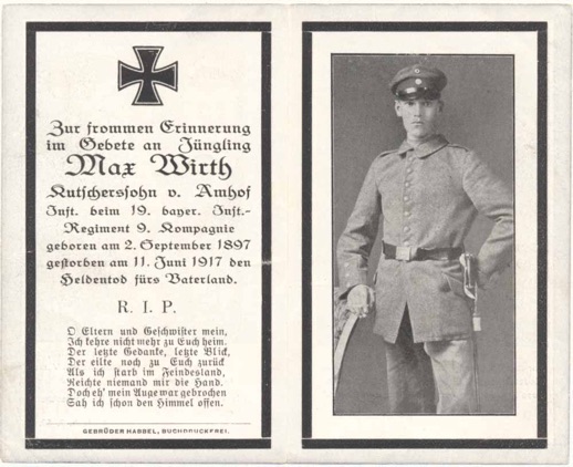 WW1 German Death Card Sterbebild Bavarian Neuville St Vaast 1917