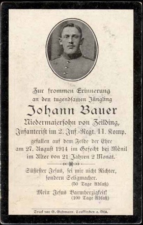 WW1 German Death Card Sterbebild Infantry Menil 1914