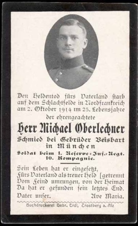 WW1 German Death Card Sterbebild Infantry Fay October 1914 Blacksmith