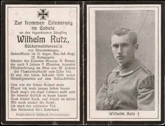 WW1 German Death Card Sterbebild Unteroffizier Iron Cross Flanders Musician swallow nests