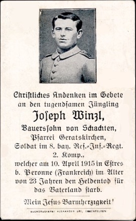 WW1 German Death Card Sterbebild Estres Peronne 1915