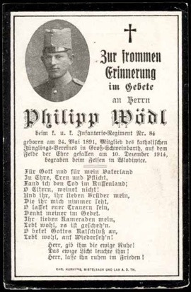 WW1 German Death Card Sterbebild Austrain  Wiodwice 1914