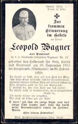 WW1 German Death Card Sterbebild Austrian Karpilowka 1915