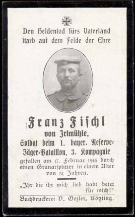 WW1 German Death Card Sterbebild Jaeger Beaurains France 1916