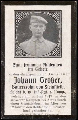 WW1 German Death Card Sterbebild Arras Mortar 1917