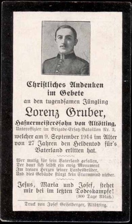 WW1 German Death Card Sterbebild Saales La Broque France Unteroffizier 1914