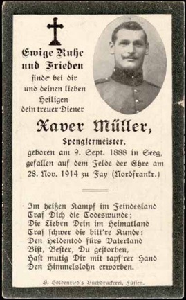 WW1 German Death Card Sterbebild Fay Vermandovillers 1914