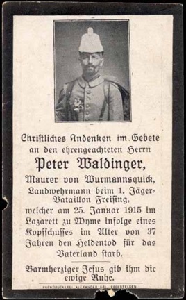 WW1 German Death Card Sterbebild Jaeger Batl Freising Wyme 1915