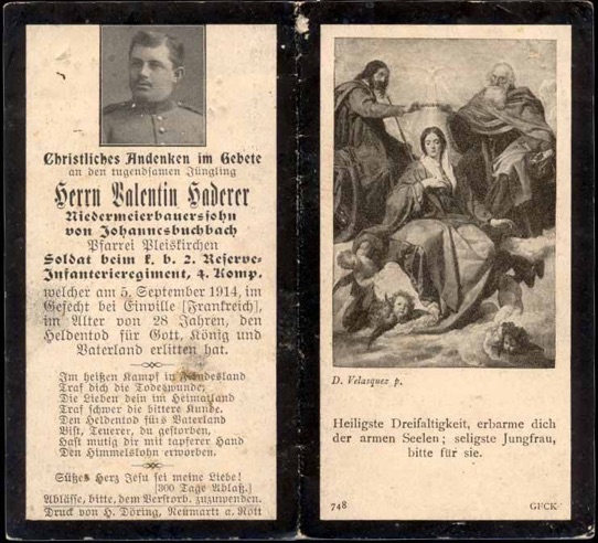 WW1 German Death Card Sterbebild  Ginville 1914