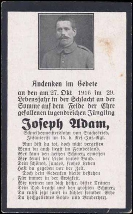WW1 German Death Card Sterbebild 1916 along Somme