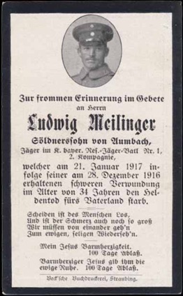WW1 German Death Card Sterbebild Jaeger 1917
