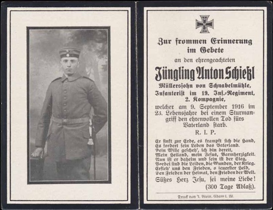 WW1 German Death Card Sterbebild  Infantry killed assault September 1916