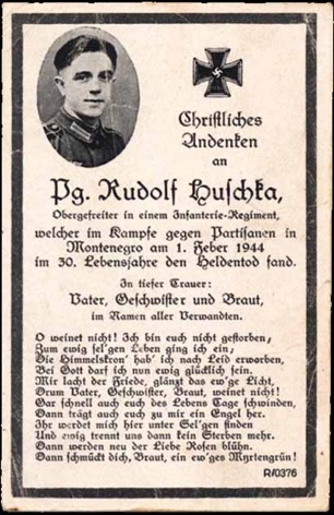 WW2 German Death Card Sterbebild Party Member Killed Partisans Montenegro 1944