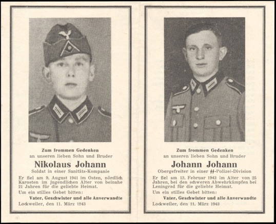 WW2 German Death Card Sterbebild Brothers SS Polizei Regiment 3