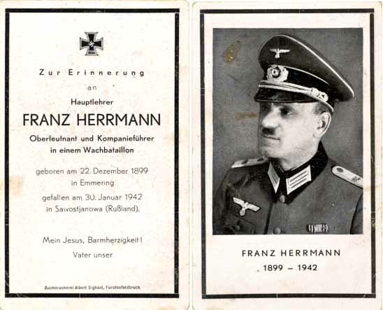 WW2 Army Death Card Sterbebild Hauptmann Wachbataillon