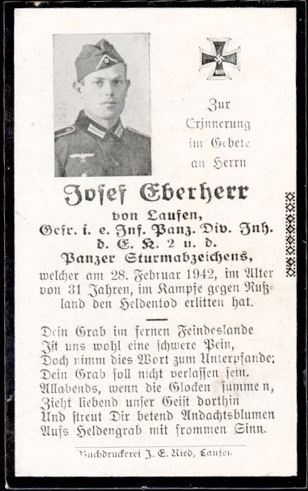  WW2 German Death Card Sterbebild Panzer Kursk Rusia 1942