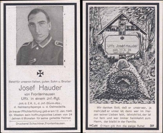 WW2 German Death Card Sterbebild Close Combat Clasp 1944 Niederbronn les Bains