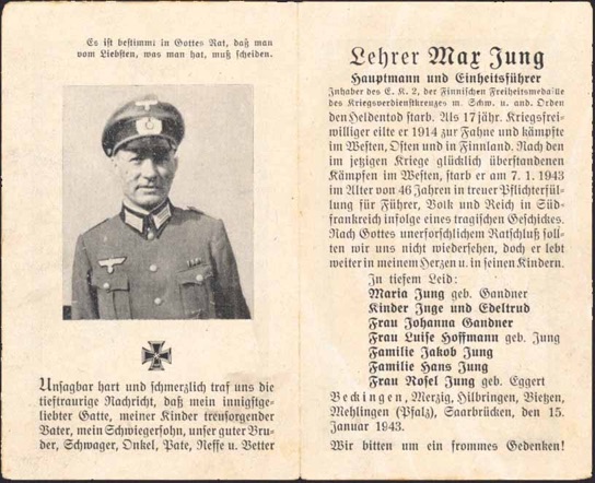 WW2 German Death Card Sterbebild Captain Hauptman 1943 Finland