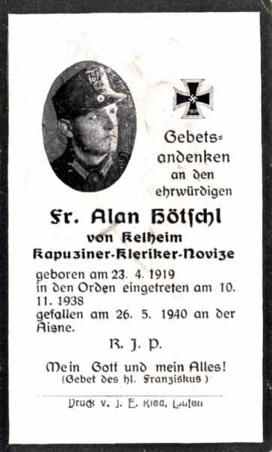 WW2 German Death Card Sterbebild Priest KIA Aisne France 1940