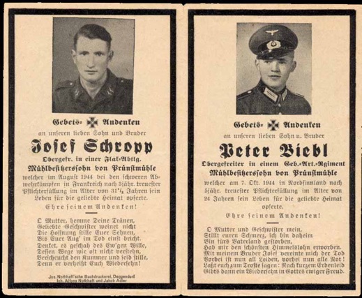 WW2 German Death Card Sterbebild Brothers 1944 Finland France Flak Gebirgsjaeger